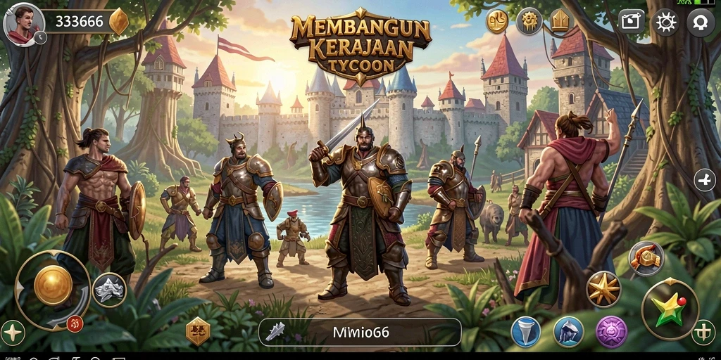 Screenshot gameplay dari 333666 yang menunjukkan aksi membangun kerajaan bisnis.