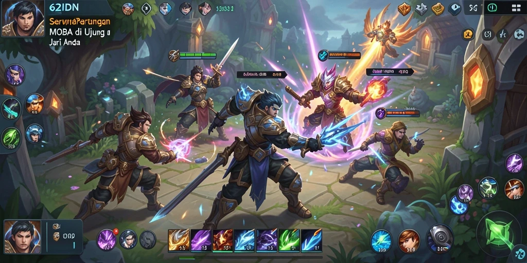 Tangkapan layar menampilkan aksi seru pertarungan MOBA di 62IDN.