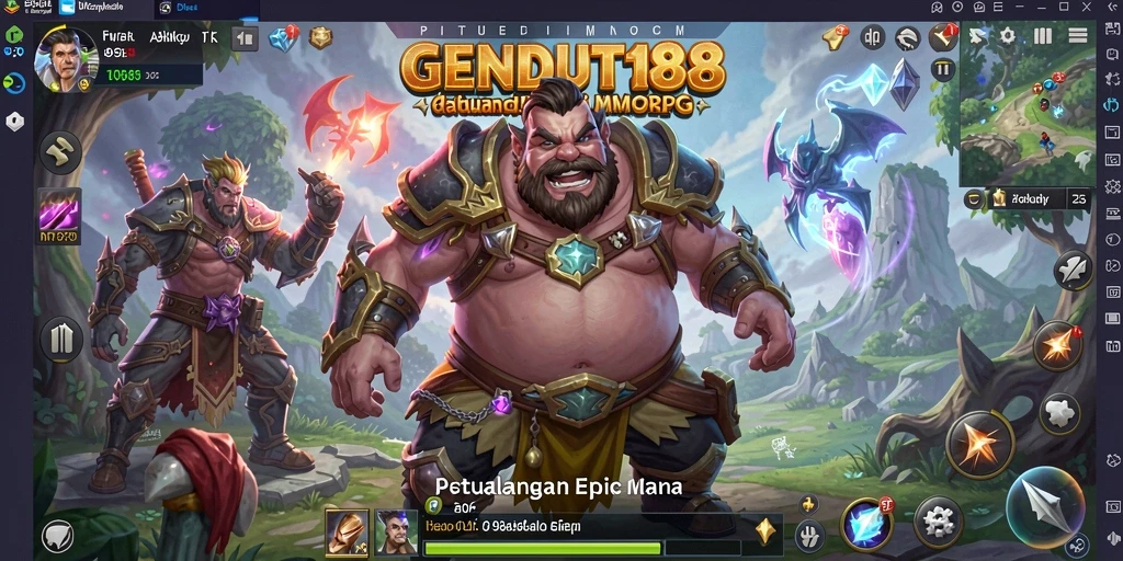 Screenshot utama GENDUT188 menampilkan adegan pertempuran seru seperti MMORPG.