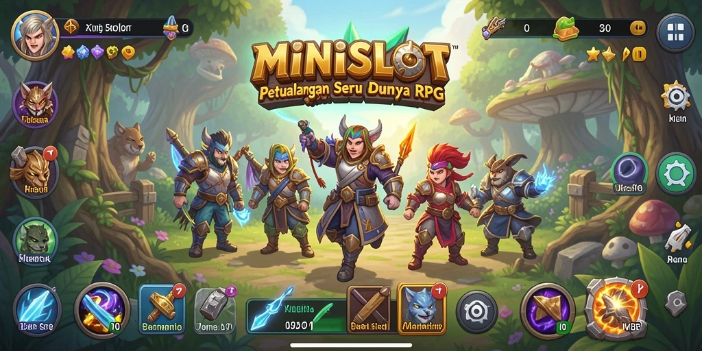 Tampilan gameplay RPG MINISLOT dengan karakter dan pertempuran seru.