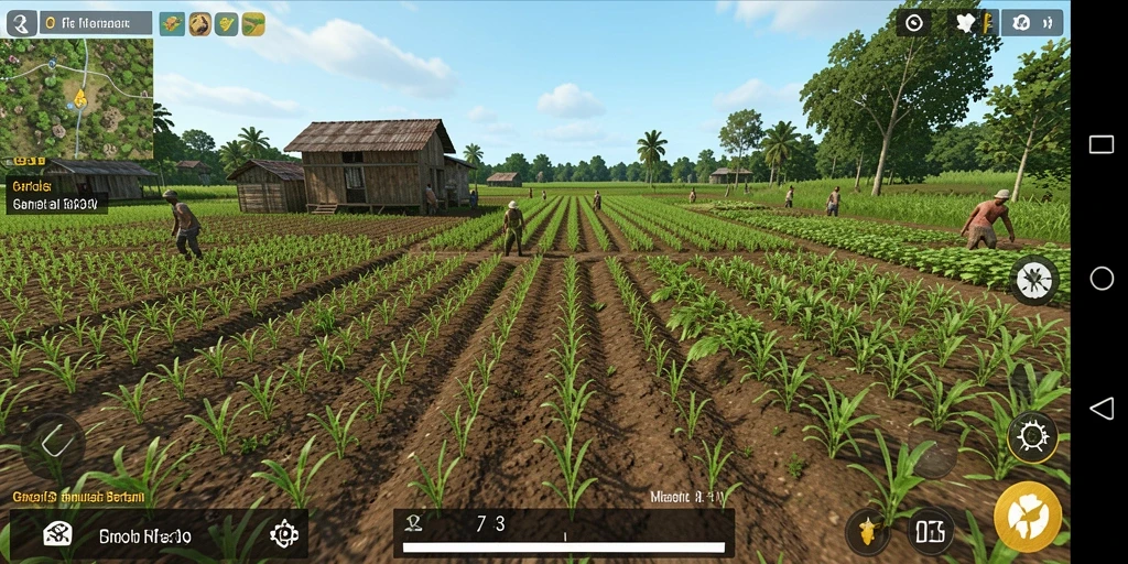 Screenshot gameplay RR33 dengan aktivitas bertani yang seru.
