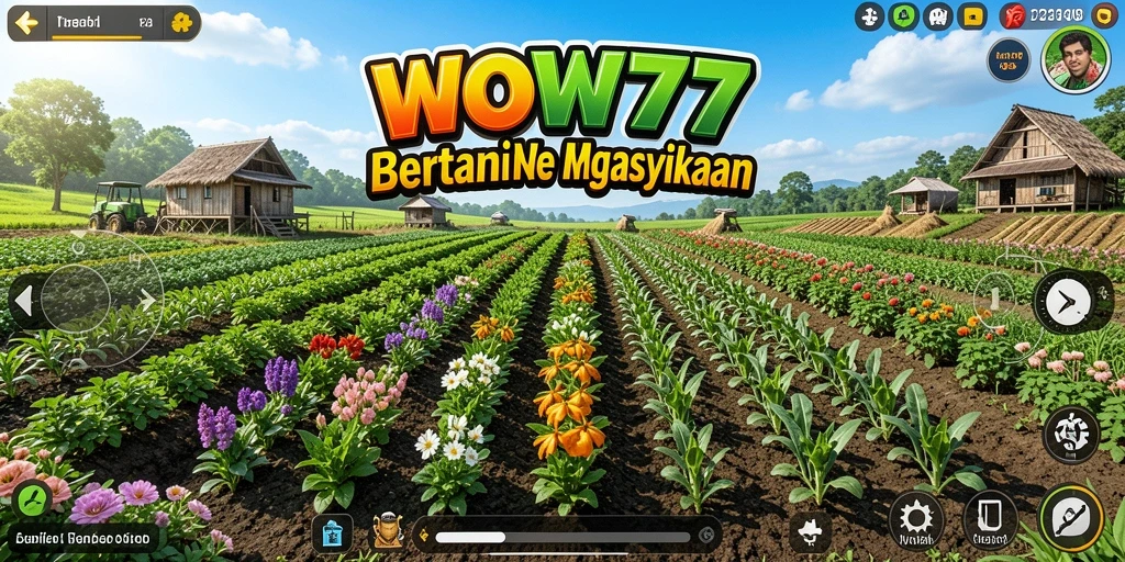 Tampilan screenshot WOW77 yang menunjukkan aktivitas bertani dan hasil panen.
